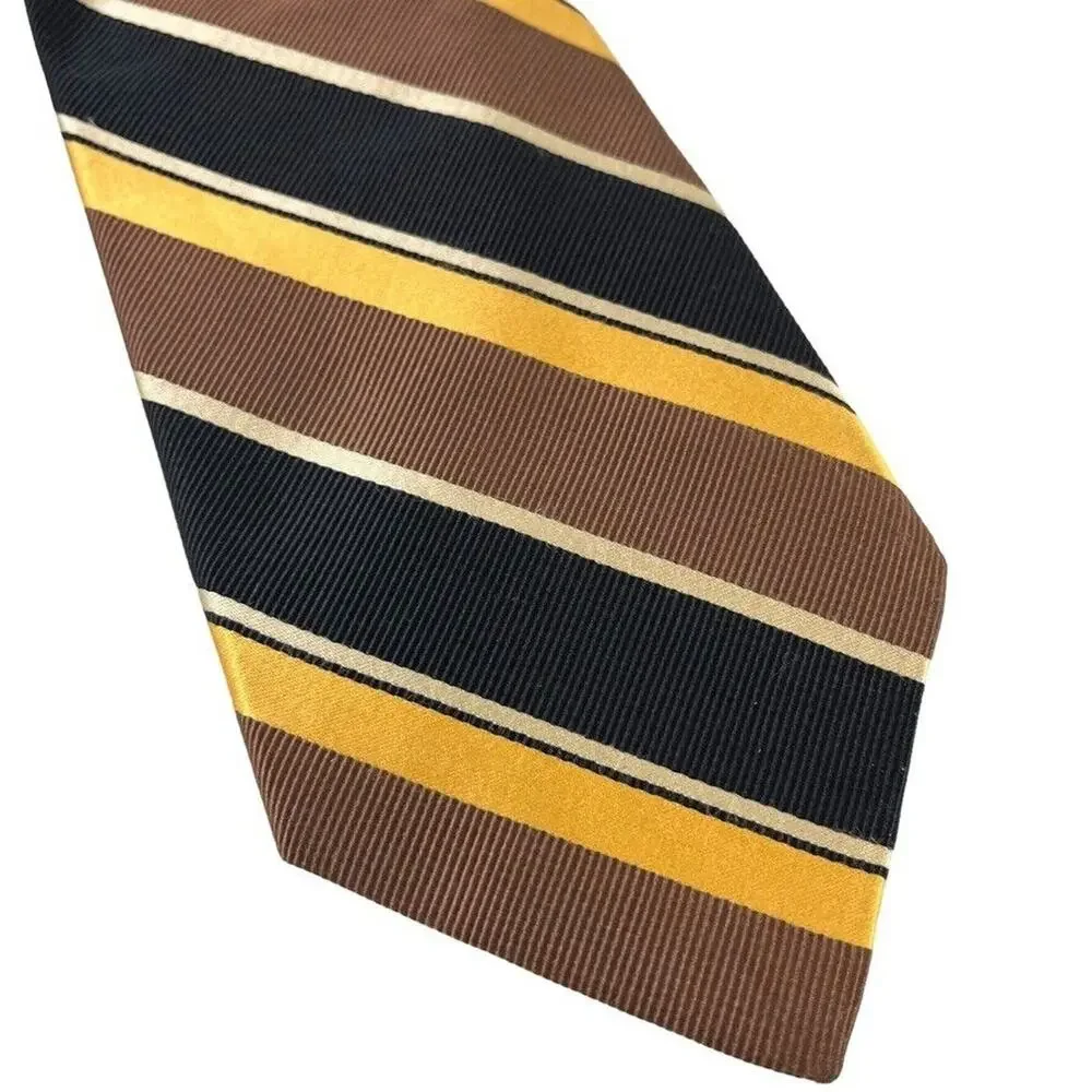 Jos A Bank Signature Collection Mens Striped Italy Made Brown Yellow Tie Necktie